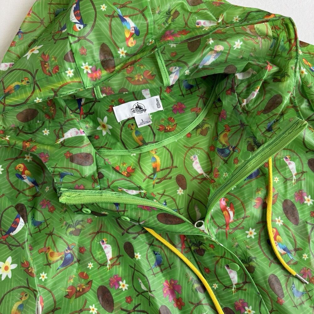 Disney Parks Enchanted Tiki Room Bird Hooded Rain Coat Jacket Women's LARGE - Picture 3 of 10